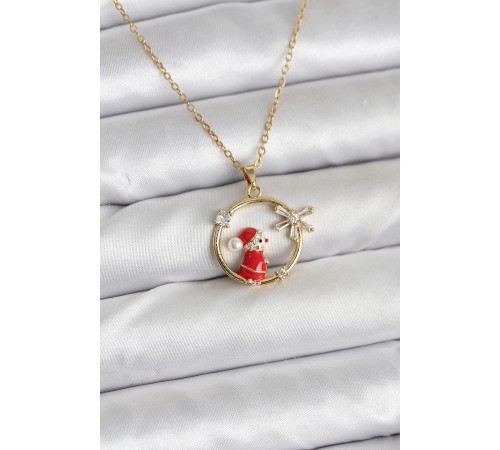 316L Çelik Zincir Gold Zirkon Taşlı Yılbaşı Tema Kadın Kolye