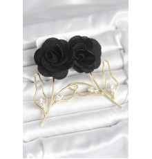 Pirinç Gold Renk Siyah Gül Model Kadın Küpe