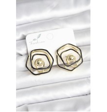 Pirinç Gold Renk Siyah Mineli Geometrik Gül Model Kadın Küpe