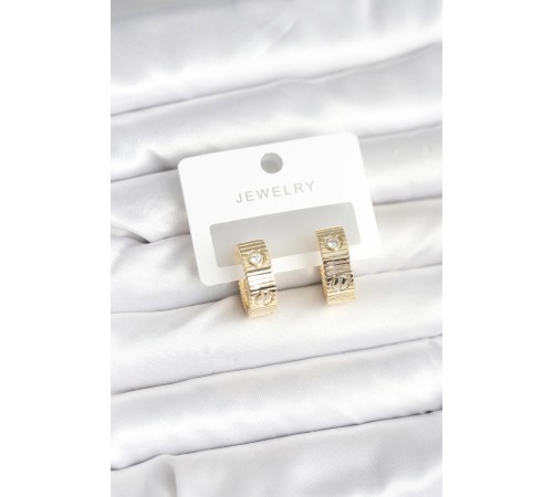 Pirinç Gold Renk Zirkon Taşlı Halka Kadın Küpe