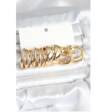 Pirinç Gold Renk 3 Çift Vintage Kadın Küpe Seti