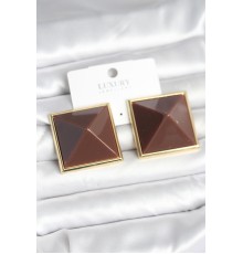 Pirinç Gold Renk Kahverengi Piramit Model Kadın Küpe