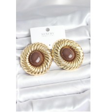 Pirinç Gold Renk Kahverengi Boncuklu Vintage Kadın Küpe