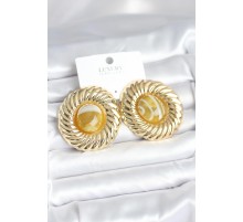 Pirinç Gold Renk Kehribar Boncuklu Vintage Kadın Küpe