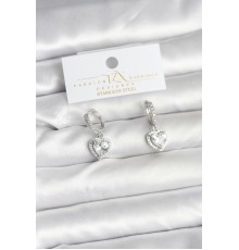 Pirinç Gümüş Renk Zirkon Taşlı Kalp Model Kadın Küpe