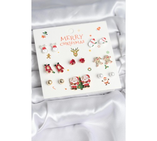 Yılbaşı Temalı Karışık Model 8 Çift Yılbaşı Temalı Kadın Küpe Seti