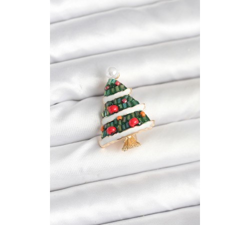 Süslü Çam Ağacı Model Yılbaşı Temalı Broş