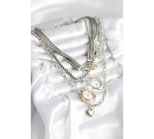 Otantik Gümüş Renk Kadın Kolye Kombini
