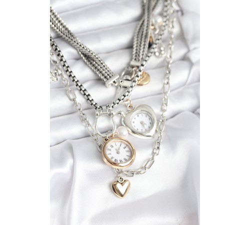 Otantik Gümüş Renk Kadın Kolye Kombini