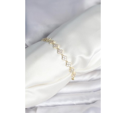 Zirkon Taşlı Pirinç Yonca Model Bileklik