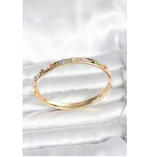 Pirinç Gold Renk Zirkon Taşlı Kelepçe Bileklik