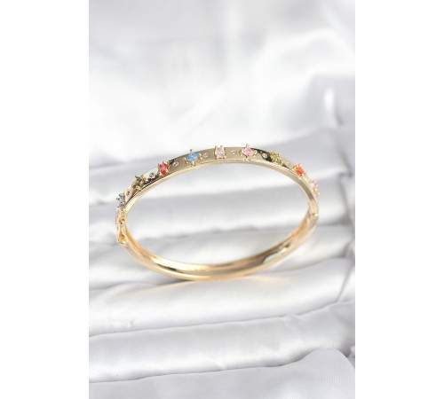 Pirinç Gold Renk Zirkon Taşlı Kelepçe Bileklik