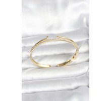 Pirinç Gold Renk Zirkon Taşlı Çivi Model Kadın Kelepçe Bileklik