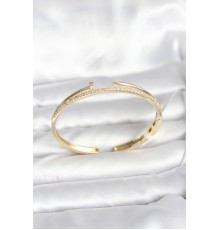 Pirinç Gold Renk Zirkon Taşlı Çivi Model Kadın Kelepçe Bileklik