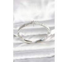 Pirinç Gümüş Renk Kutup Yıldızı Model Kadın Kelepçe Bileklik