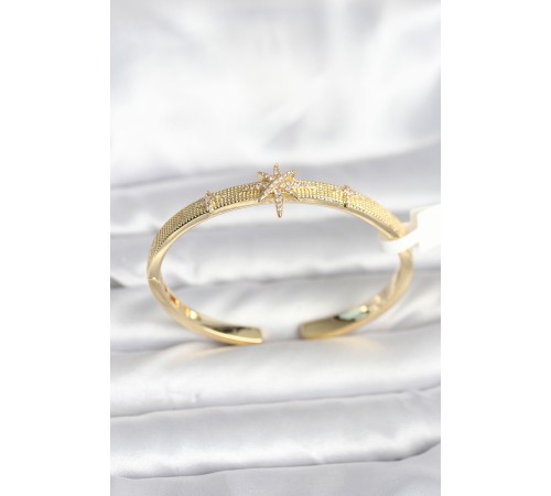 Pirinç Gold Renk Kutup Yıldızı Model Kadın Kelepçe Bileklik