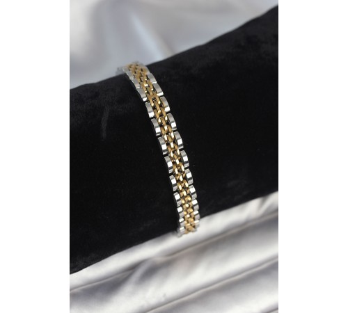 316L Çelik 7 mm Kalınlıkta Gold ve Gümüş Renkli Erkek Bileklik