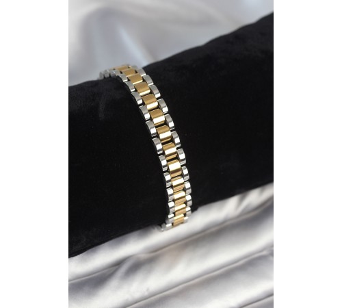 316L Çelik Gold ve Gümüş Renk 9 mm Kalınlık Erkek Bileklik