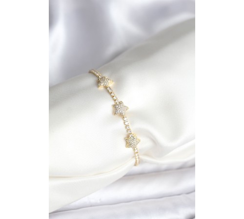Yıldız Model Zirkon Taşlı Gold Renk Pirinç Su Yolu Kadın Bileklik