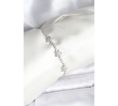 Yıldız Model Zirkon Taşlı Gümüş Renk Pirinç Su Yolu Kadın Bileklik