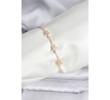 Renkli Yıldız Model Zirkon Taşlı Gold Renk Pirinç Su Yolu Kadın Bileklik