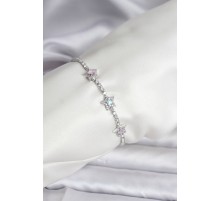 Renkli Yıldız Model Zirkon Taşlı Gümüş Renk Pirinç Su Yolu Kadın Bileklik