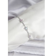 Renkli Yıldız Model Zirkon Taşlı Gümüş Renk Pirinç Su Yolu Kadın Bileklik