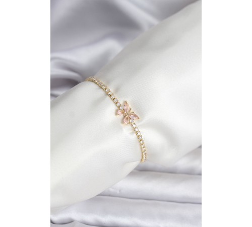 Kelebek Model Zirkon Taşlı Gold Renk Pirinç Su Yolu Kadın Bileklik