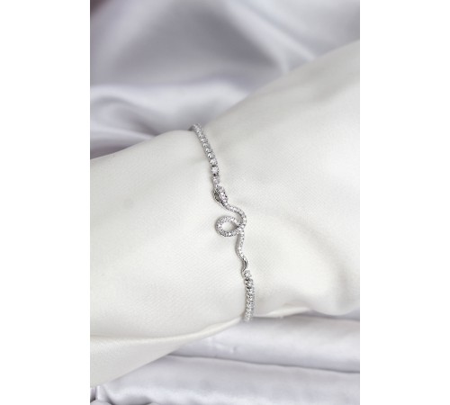 Yılan Model Zirkon Taşlı Gümüş Renk Pirinç Su Yolu Kadın Bileklik