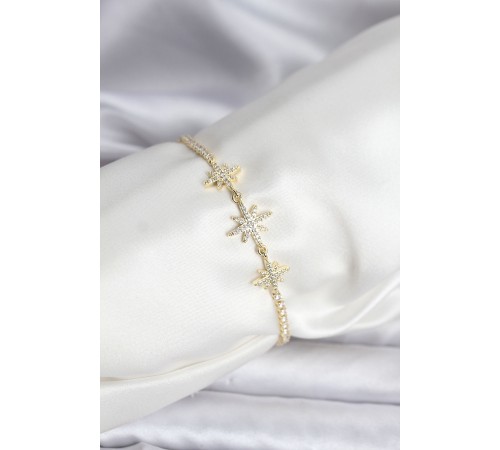 Kutup Yıldızı Model Zirkon Taşlı Gold Renk Su Yolu Kadın Bileklik