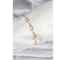 Çiçek Model Zirkon Taşlı Gold Renk Pirinç Su Yolu Kadın Bileklik