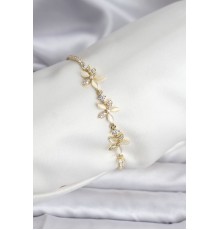 Çiçek Model Zirkon Taşlı Gold Renk Pirinç Su Yolu Kadın Bileklik