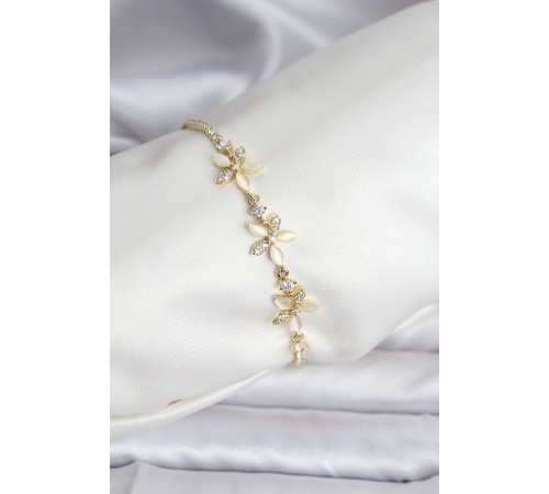 Çiçek Model Zirkon Taşlı Gold Renk Pirinç Su Yolu Kadın Bileklik