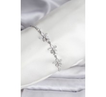 Çiçek Model Zirkon Taşlı Gümüş Renk Pirinç Su Yolu Kadın Bileklik