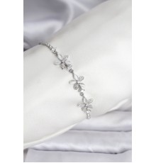 Çiçek Model Zirkon Taşlı Gümüş Renk Pirinç Su Yolu Kadın Bileklik