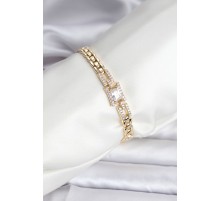 14K Gold Renk Kaplama Zirkon Kare Taşlı CM Kadın Bileklik