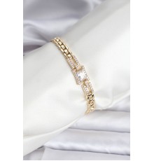 14K Gold Renk Kaplama Zirkon Kare Taşlı CM Kadın Bileklik