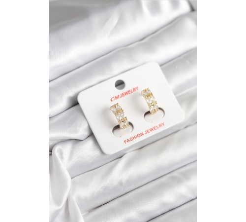 14K Gold Renk Kaplama Zirkon Taşlı CM Kadın Küpe