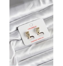 14K Gold Renk Kaplama Yarım Halka Zirkon Taşlı CM Kadın Küpe