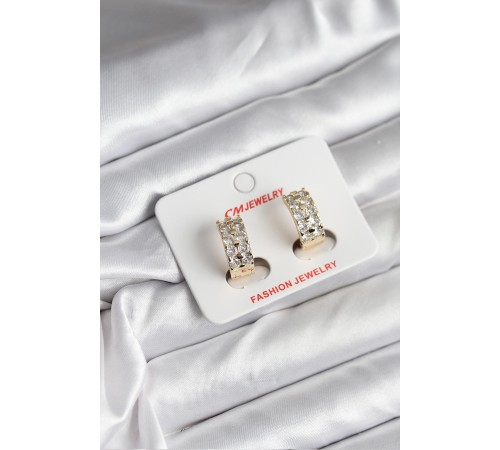 14K Gold Renk Kaplama Zirkon Taşlı CM Kadın Küpe