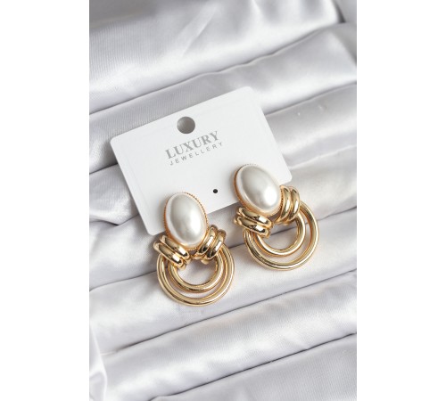 Pirinç Gold Renk İncili Vintage Kadın Küpe