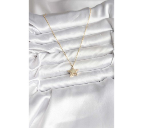 Pirinç Gold Renk Zincirli Yıldızlı Model Kadın Kolye