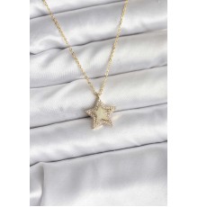 Pirinç Gold Renk Zincirli Yıldızlı Model Kadın Kolye