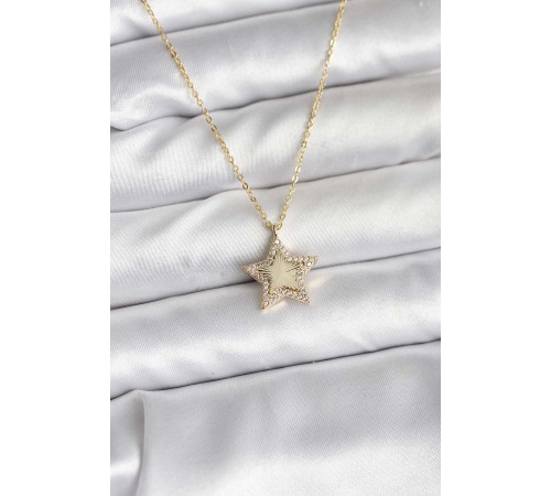 Pirinç Gold Renk Zincirli Yıldızlı Model Kadın Kolye