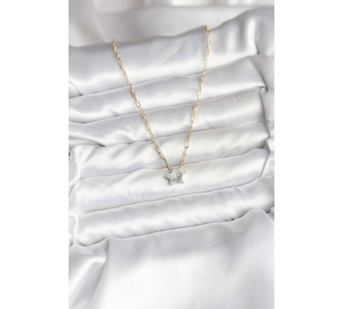 Pirinç Gold Renk Zincirli Zirkon Taşlı Minimal Yıldız Model Kadın Kolye