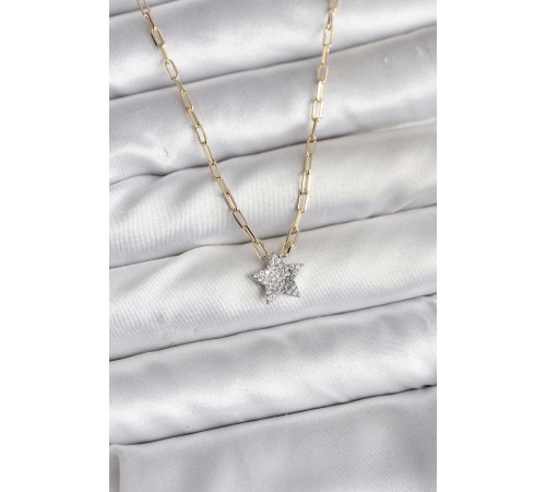 Pirinç Gold Renk Zincirli Zirkon Taşlı Minimal Yıldız Model Kadın Kolye