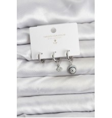 Nazar Model Gümüş Renk Pirinç 3'lü Kadın Küpe Seti