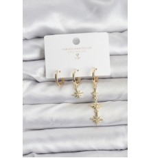Kutup Yıldızı Model Gold Renk Pirinç 3'lü Kadın Küpe Seti