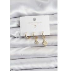 Pirinç Gold Renk Yonca Model 3'lü Kadın Küpe Seti