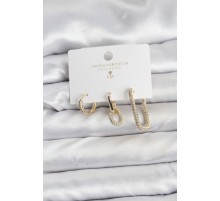 Gold Renk Zirkon Taşlı 3'lü Kadın Küpe Seti